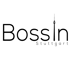 Das Bossin Stuttgart Logo zeigt den Schriftzug "Bossin" in Schwarz, mit dem Stuttgarter Fernsehturm als "i" und "Stuttgart" darunter.