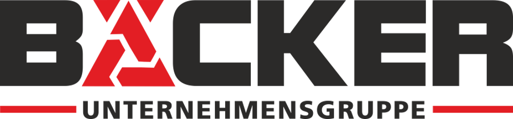 Schwarzes und rotes Logo mit dem Text "BÄCKER" und darunter "UNTERNEHMENSGRUPPE".