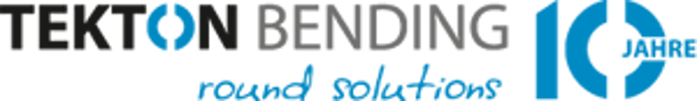 Logo mit "TEKTON BENDING" in Grau und Blau, darunter "round solutions" in Blau, daneben eine große blaue "10 JAHRE".