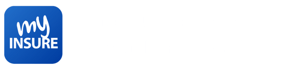 Blauer Button mit weißem „my Insure“ Logo; daneben weißer Text: „Digitalisiere deine Versicherungen jetzt“.