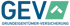 GEVA-Logo mit blauem Text und grünem Schrägstrich mit weißem Dachsymbol, darunter "GRUNDEIGENTÜMER-VERSICHERUNG".