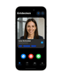 Smartphone-Bildschirm zeigt Swyone-Profil von Sarah Weber, Senior Marketing Director, mit Foto und Details.