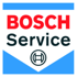 Bosch Service Logo mit rotem "BOSCH" und schwarzem "Service" über blauem Dreieck mit Bosch-Zeichen.