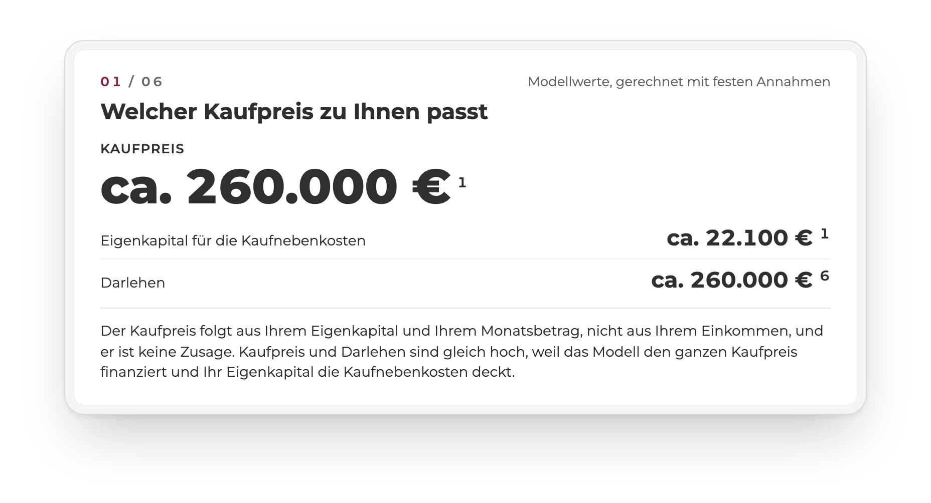 Eine Karte aus dem fertigen Kapitalanlage-Check, mit Beispielzahlen