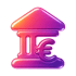 Glänzendes Bankgebäude-Symbol mit einem Euro-Zeichen davor.
