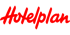 Rotes, handgeschriebenes Logo mit dem Text „Hotelplan“ auf transparentem Hintergrund.