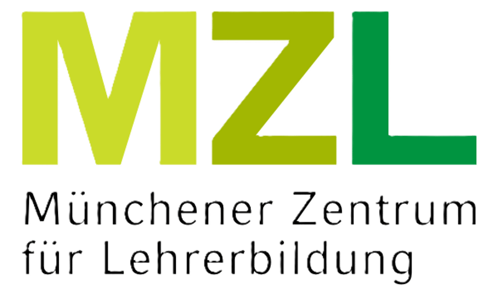 Logo "MZL" in Grün und Gelb, darunter "Münchener Zentrum für Lehrerbildung" in Weiß.
