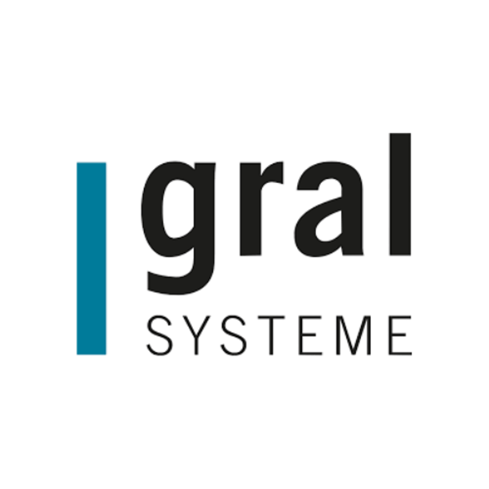 Logo "I gral SYSTEME" mit vertikalem blauen Balken vor dem "gral".