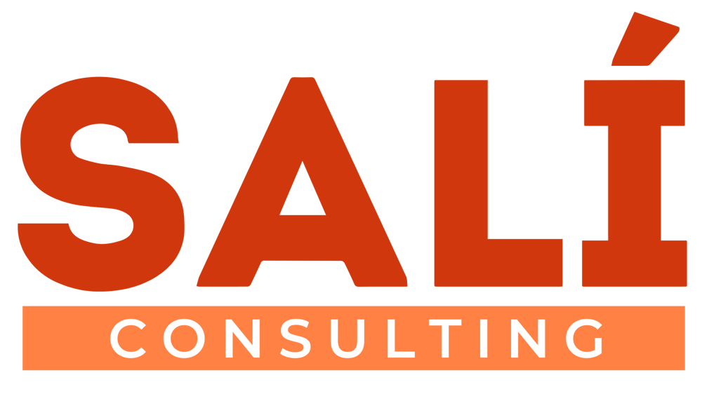 SALÍ AKADEMIE Logo, rot-orange Schrift auf dunkelgrünem Hintergrund.