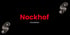 Roter Schriftzug Nockhof und kleiner weißer Text Vörstetten auf schwarzem Grund mit zwei grauen geschwungenen Symbolen.