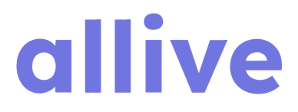 Schriftzug allive in hellblauer, kleingeschriebener Sans-Serif-Schrift auf schwarzem Hintergrund.
