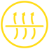 Yellow circle with a horizontal line through the middle, three arrows pointing up, and three curved lines below.
