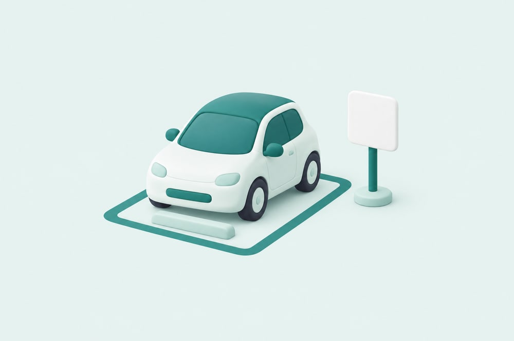 Illustration: Parkplatz mit Auto und Parkausweis