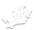3D-Karte von Thüringen mit 17 Landkreisen und kreisfreien Städten, weiß auf grünem Hintergrund.