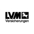 Schwarzes LVM Versicherungen Logo mit stilisiertem Pferd in einem Quadrat.