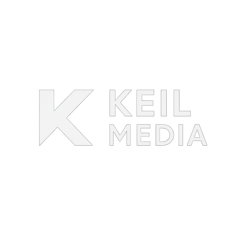 Grünes Logo mit großem weißem „K“ und den Wörtern „KEIL MEDIA“ daneben.