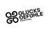 Schwarzes Logo mit den Wörtern "Glücksgefühle Festival" und einer großen Zahl "23" auf dunkelgrünem Hintergrund.