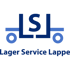 Blaues LSL-Logo, stilisiert als Gabelstapler, mit dem Text „Lager Service Lappe“ darunter.
