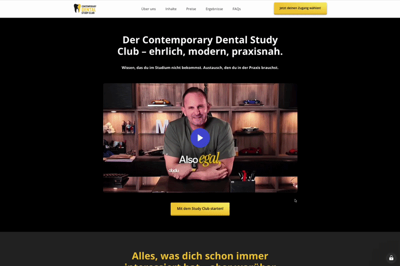 Scroll-Ansicht der gesamten Landingpage des Contemporary Dental Study Club von Milan Michalides, umgesetzt von One Med Vision