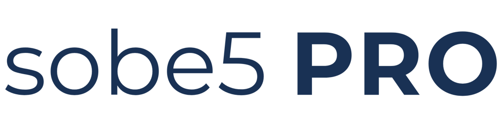Textlogo auf grünem Hintergrund, das "sobe5 PRO" in dunkelblauer Schrift anzeigt.