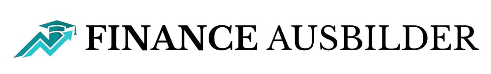 Logo "FINANCE AUSBILDER" mit einem türkisfarbenen Pfeil und einem Doktorhut.