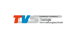 TVS Logo mit drei Streifen in Rot, Blau und Grau.