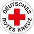Deutsches Rotes Kreuz Logo: Rotes Kreuz auf weißem Kreis mit schwarzer Schrift "DEUTSCHES ROTES KREUZ".