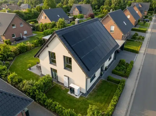 Haus mit Photovoltaik und Wärmepumpe
