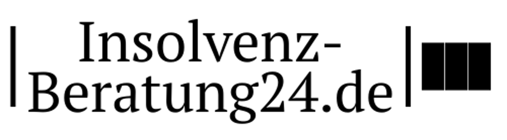 Insolvenz-Beratung24.de Textlogo in Schwarz Hintergrund, mit vertikalen Linien.