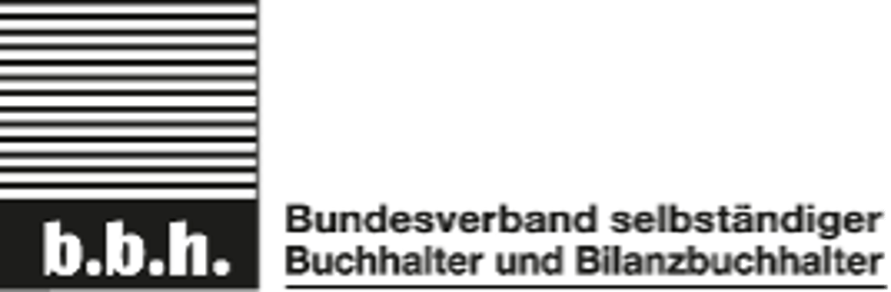 Logo des Bundesverbands selbständiger Buchhalter und Bilanzbuchhalter (b.b.h.) mit schwarzen Linien und Text auf weißem Grund.