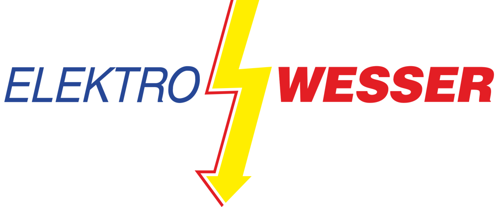 Das Logo von Elektro Wesser zeigt einen gelben Blitz zwischen dem blauen Wort "ELEKTRO" und dem roten Wort "WESSER".