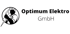 Logo der Optimum Elektro GmbH mit einem Elektriker-Symbol und einem Blitz auf schwarzem Hintergrund.