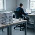 Stapel von Belegen auf einem Schreibtisch im Backoffice