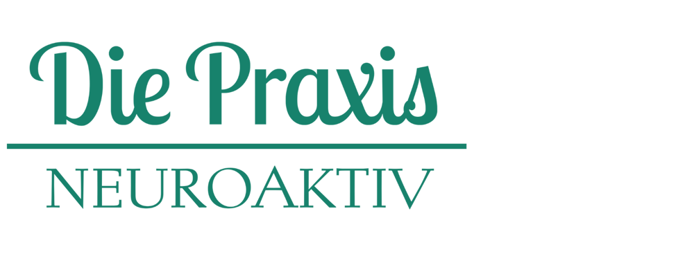 Grüner Text "Die Praxis" in Schreibschrift über einer Linie und "NEUROCONCEPT" in Großbuchstaben auf dunklem Hintergrund.