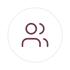 Dunkelrotes Icon von zwei stilisierten Personen-Umrissen in einem Kreis auf schwarzem Hintergrund.