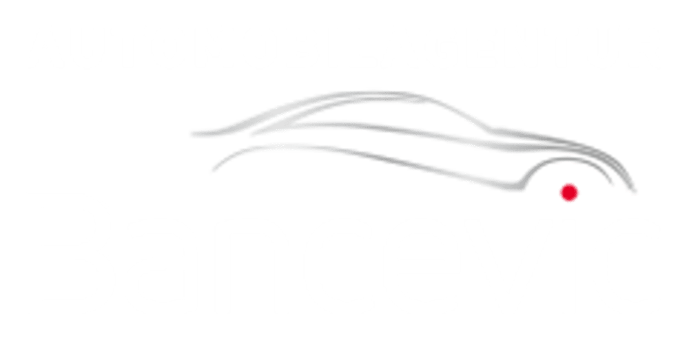Logo der Automobilagentur Bancevic mit weißem Schriftzug, einer weißen Autosilhouette und einem roten Punkt auf schwarzem Hintergrund.