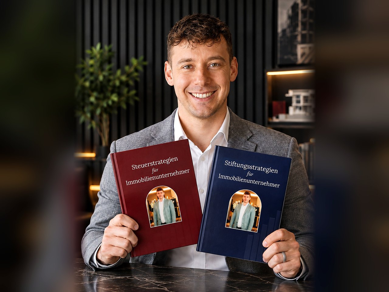 Jonas Brüdern mit den Büchern Steuerstrategien und Stiftungsstrategien für Immobilienunternehmer