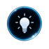 Leuchtende Glühbirne in einem blauen Kreis, Symbol für Idee oder Lösung.