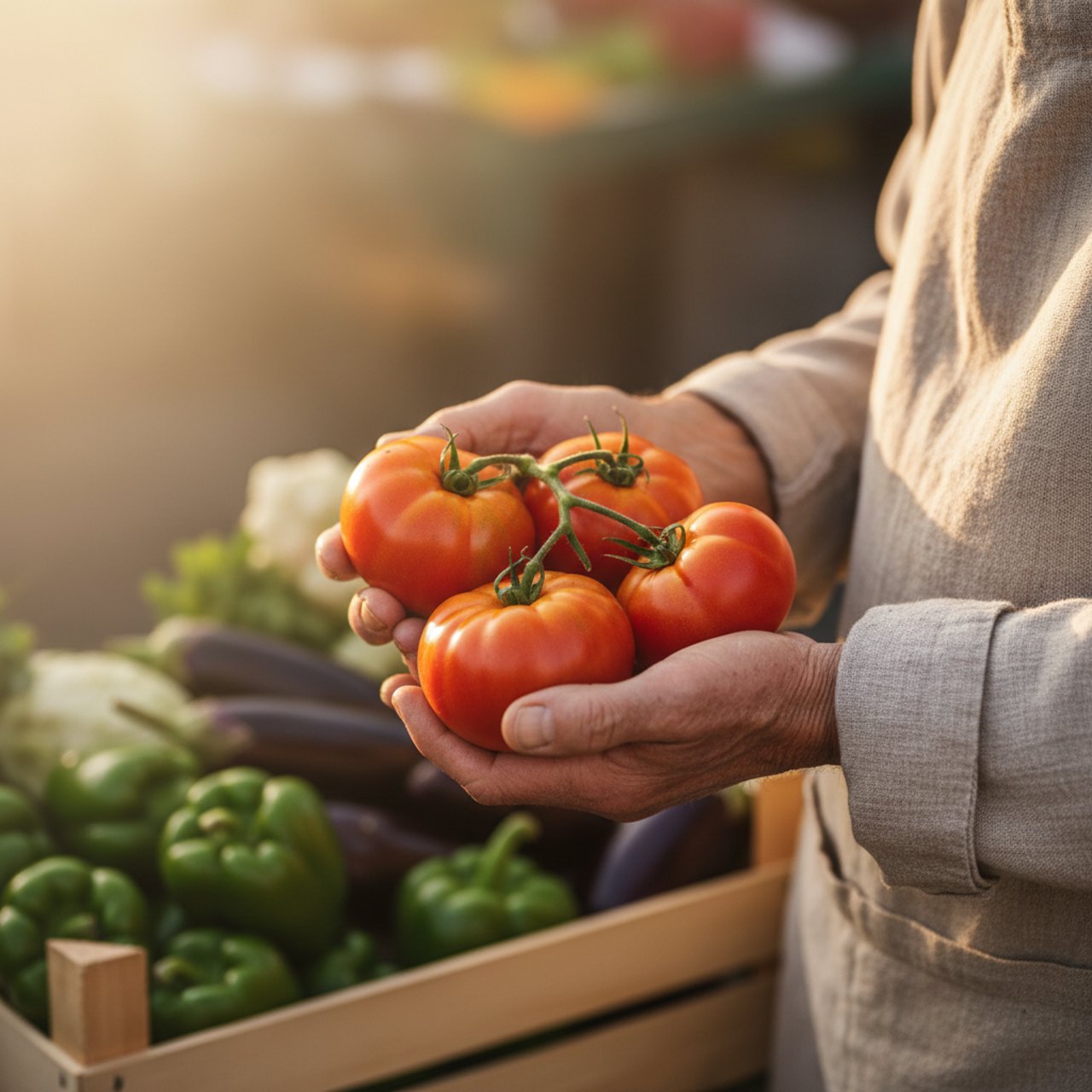 Haende mit Tomaten