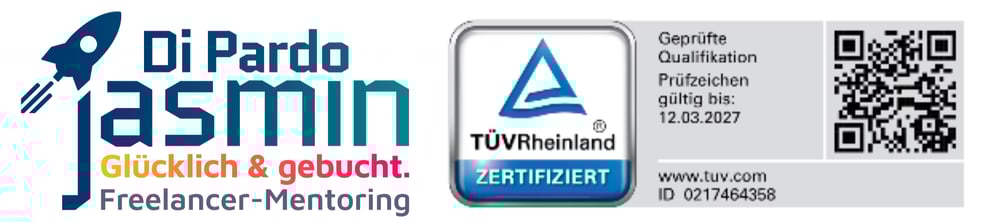 Innotag Logo mit Rakete, Jasmin Di Pardo, TÜV Rheinland Zertifikat und QR-Code.