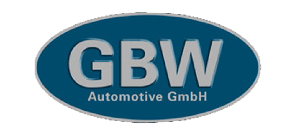 Blaues, ovales GBW Automotive GmbH Logo mit grauem Text und weißem Rand.