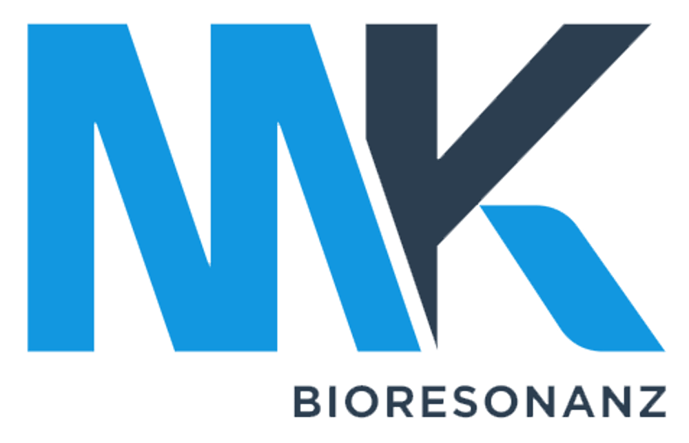 Das Logo zeigt die Buchstaben "MK" in Blau und Grau über dem Wort "BIORESONANZ" in Grau.