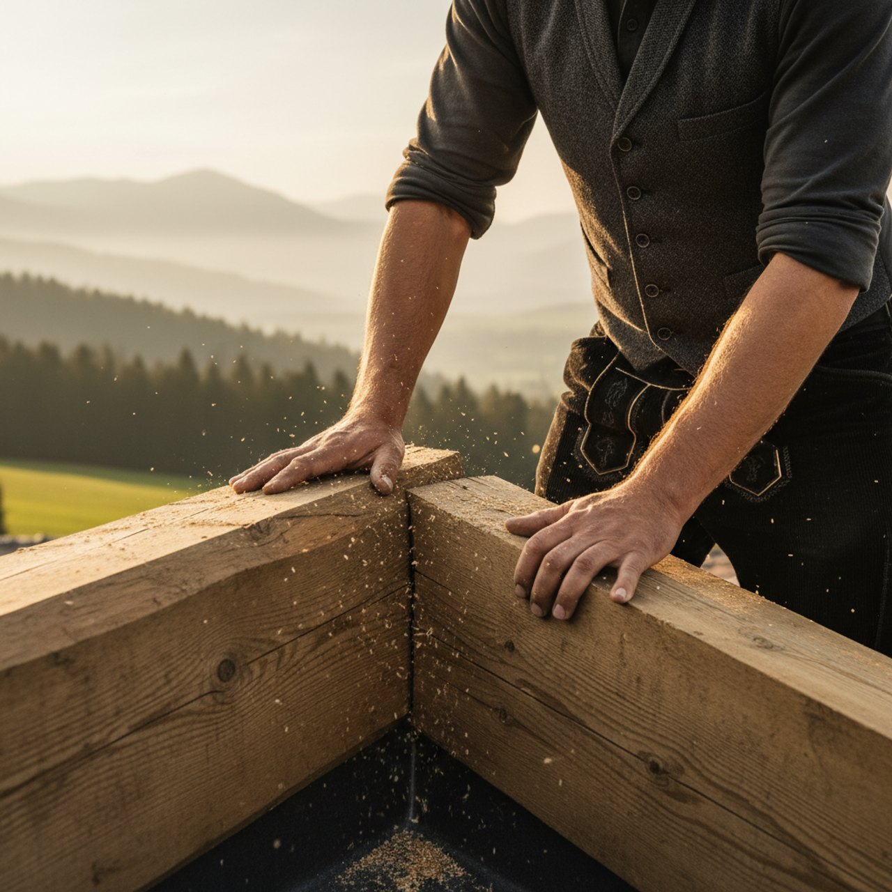 Dachdecker bei der Arbeit auf einem Dach im Allgäu