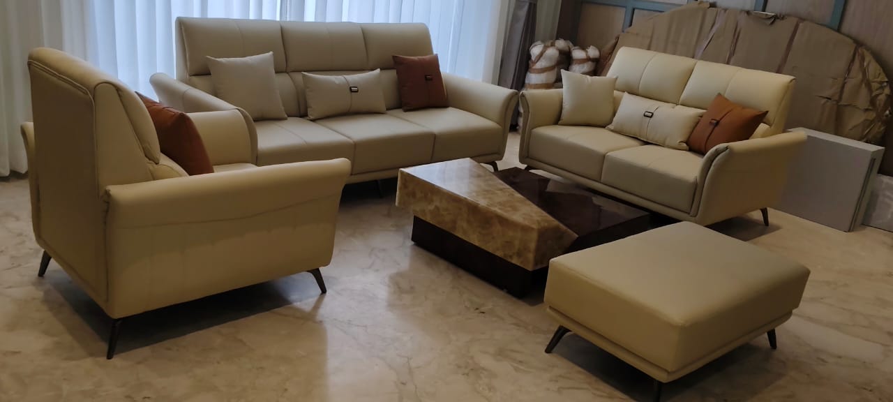 Cream Leather Lounge Set