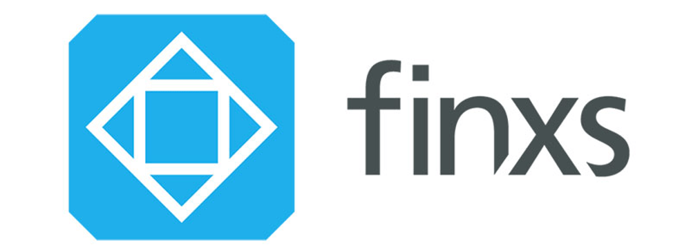 Blaues Logo mit stilisiertem Quadrat und dem Text "finxs" in Dunkelgrau.