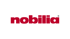 Roter nobilia Schriftzug in fetten Kleinbuchstaben auf schwarzem Hintergrund.
