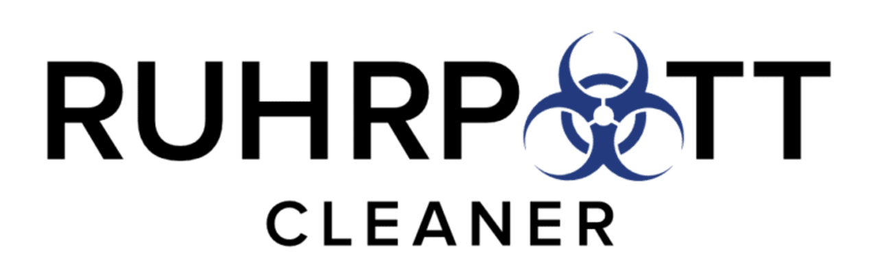 Ruhrpott Cleaner logo with black text and a blue biohazard symbol replacing the letter "O" in "RUHRPOTT".