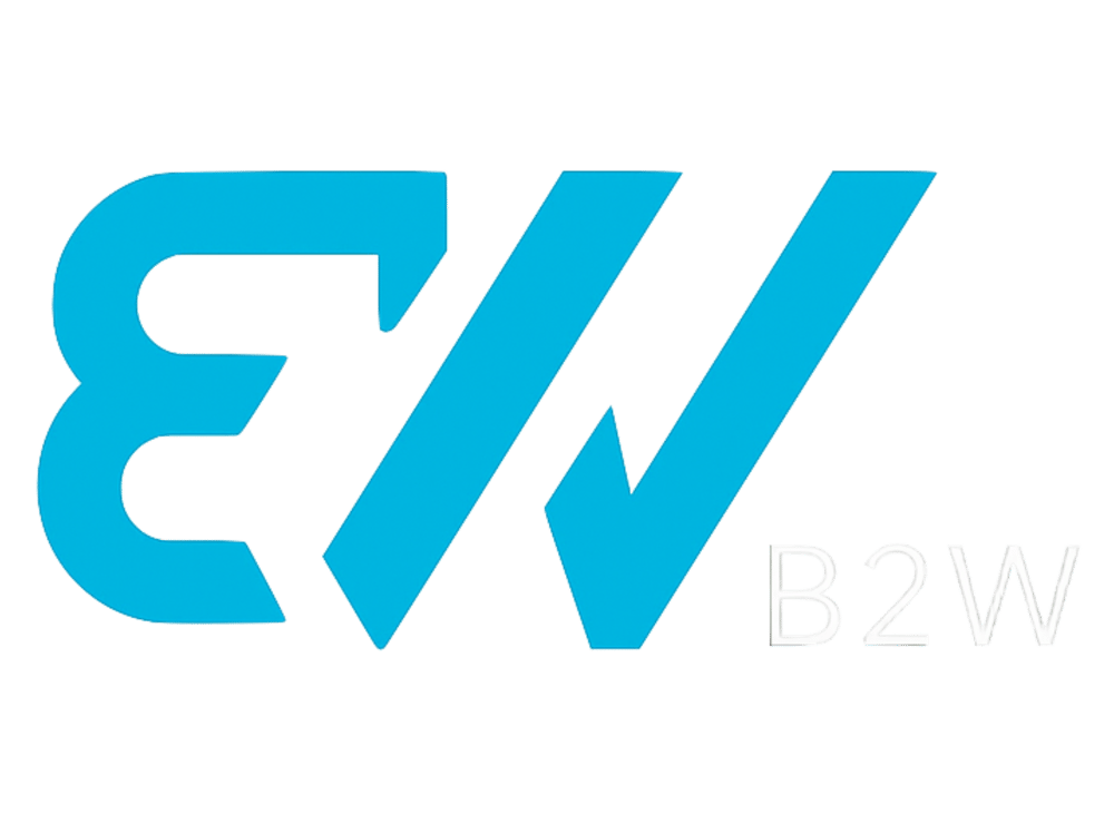 Blaues Logo mit den stilisierten Buchstaben "EW" und "B2W" in Weiß daneben.