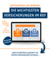 Webinar-Ankündigung: "KOSTENFREIES LIVE WEBINAR DIE WICHTIGSTEN VERSICHERUNGEN IM REF", mit Laptop-Display von Versicherungen.