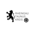 Schwarzes Logo: Löwe, Text "RHEINGAU TAUNUS KREIS" und Rad auf dunkelgrünem Hintergrund.